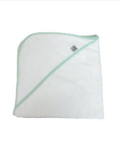 Mint Gingham Trim Hooded Baby Towel