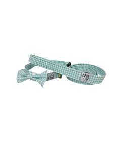 Pet Collar, Bow Tie, & Leash Set - Mint Gingham