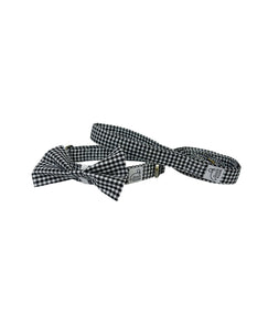 Pet Collar, Bow Tie, & Leash Set - Black Gingham